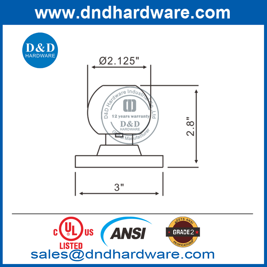 UL répertorié UL 10C ALLIAGE DE ZINC ANSI FIRE CLADÉ CYLINDERIQUE BOUPLE TUBULAIRE LOCKSET-DDLK012