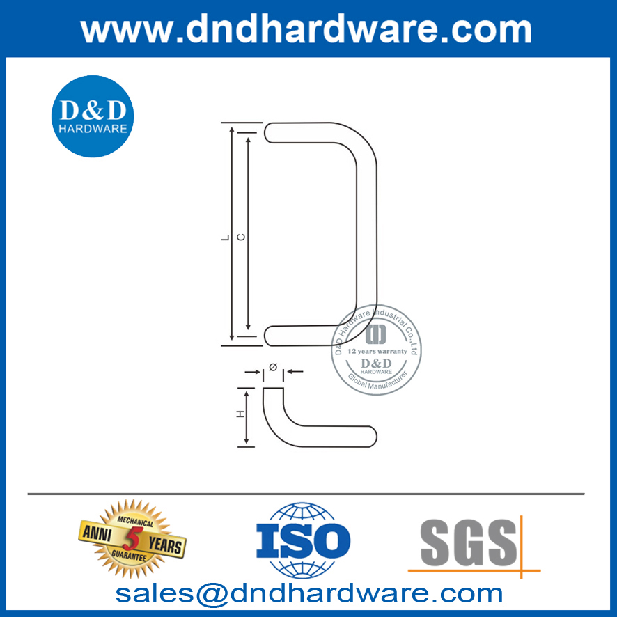 Poignée de traction coudée de porte en verre d'acier inoxydable de sécurité-DDPH005