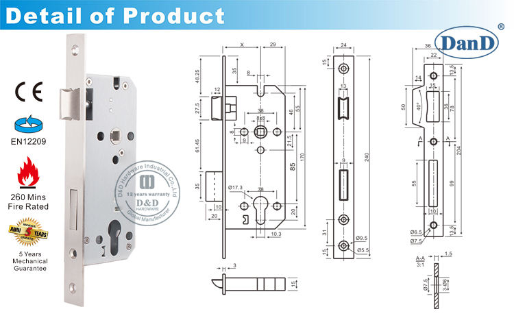 Fire Proof Sash Lock-DDML026-D & D