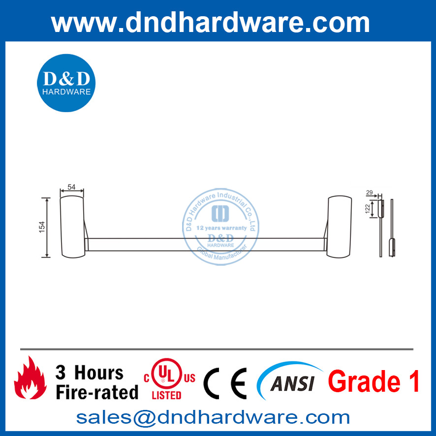 Barre de poussée de porte d'urgence à boulon anti-panique simple en acier inoxydable 304-DDPD022