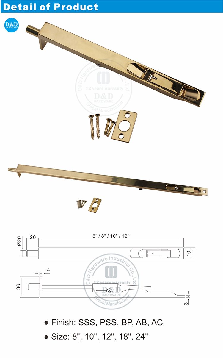 Boulon de finition polie en laiton poli