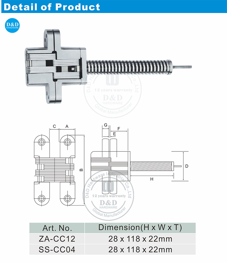 Printemps Invisible Charnière invisible Hardware DDCH010-D & D
