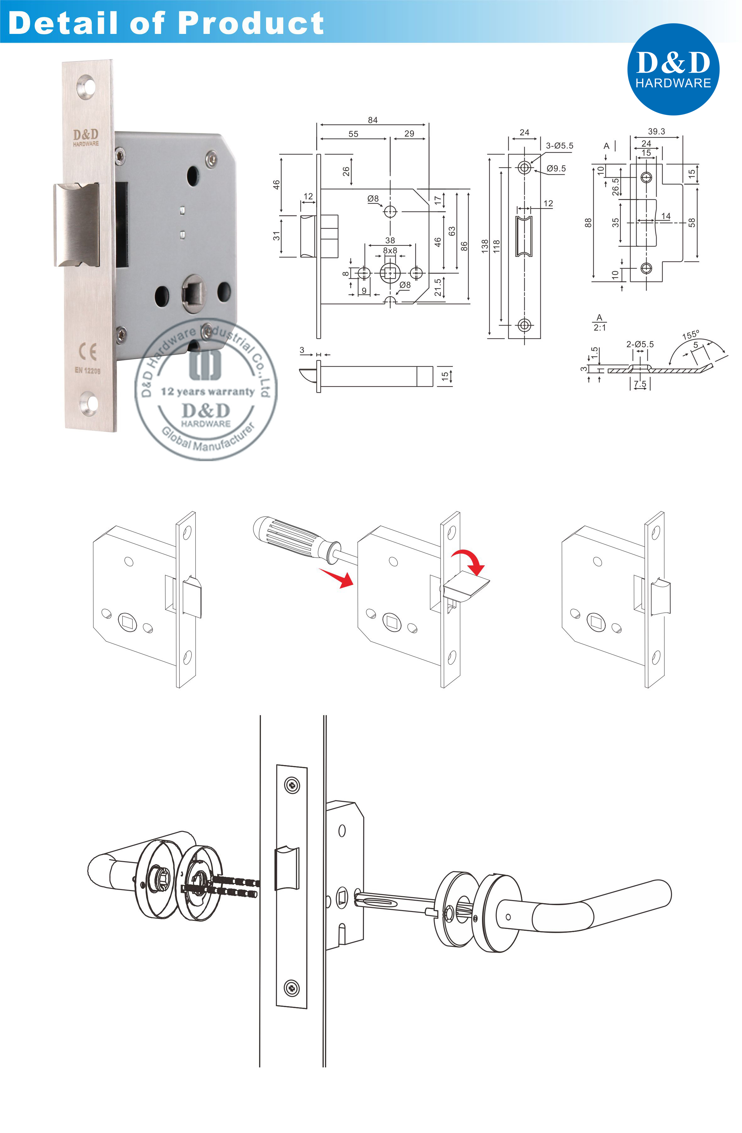Hardware Body-D & D de verrouillage de 55 mm