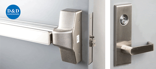 Dispositif de panique mortaise sur la porte active et la tige verticale sur la porte inactive