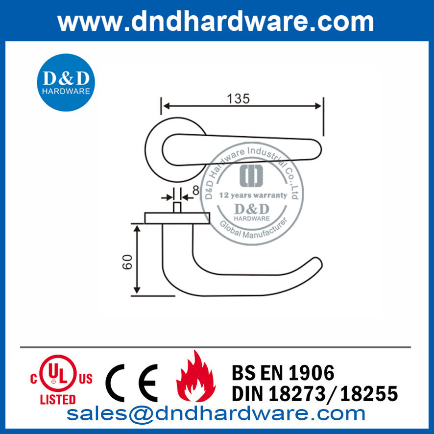 Poignée de levier de porte de passage commerciale creuse SS304-DDTH033