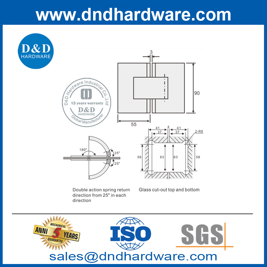 Glass Hardware Raccord à 180 degrés sans cadre de douche en verre Hinges-DDGH004