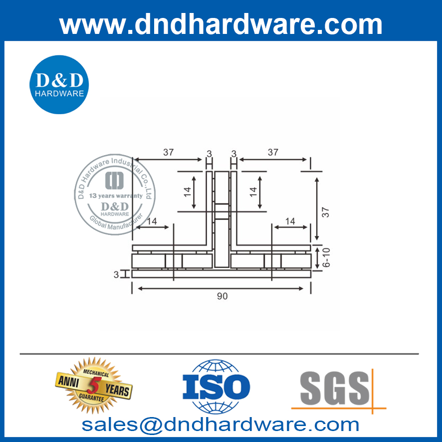 SS304 Glass Pannel Murning Mounting matériel support Clamp-DDGH007