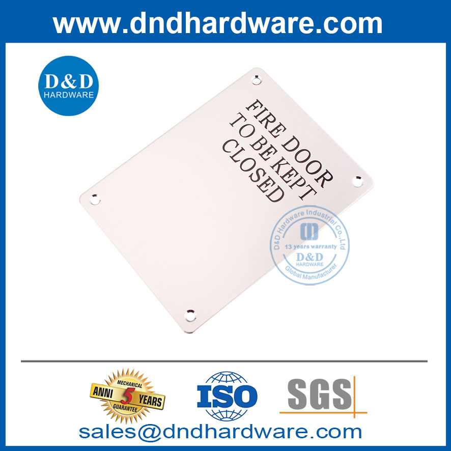 Plaque de porte de feu de feu de 1,5 mm Plaque de porte en acier inoxydable Plaque DDDSP010