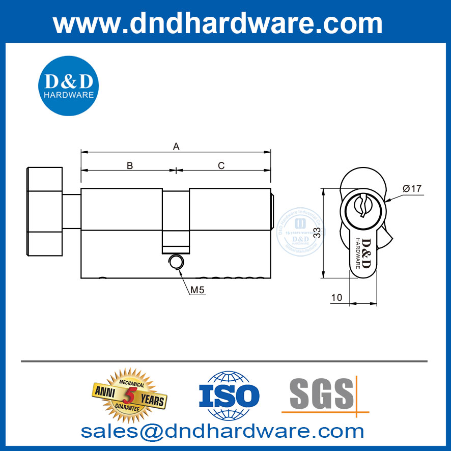 6 broches Euro Single Side Mortise Mortise Porte d'arachide Bouton Cylindre de serrure avec touches-ddlc014