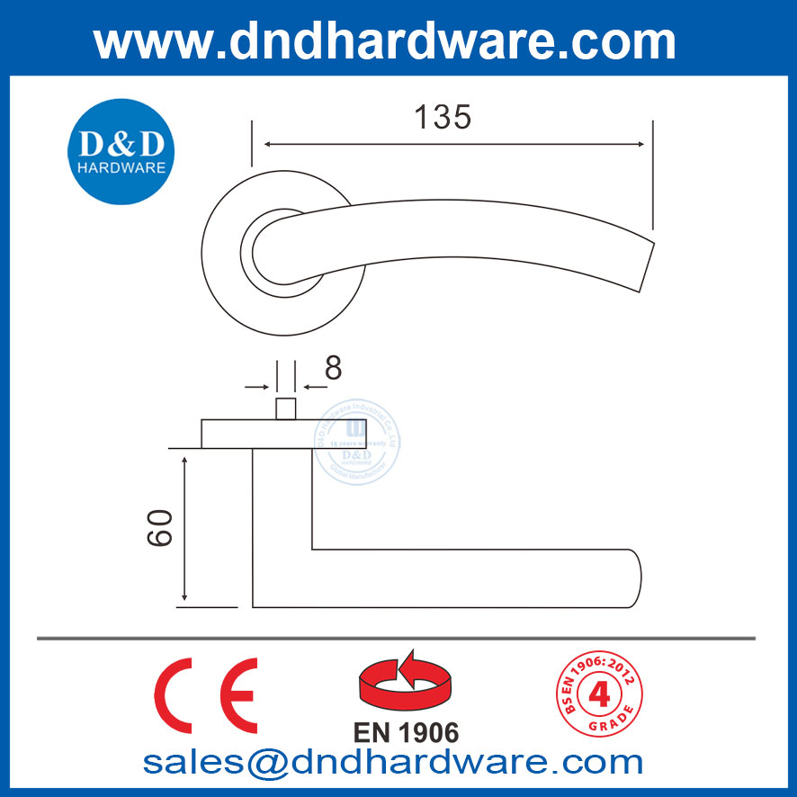 Poignée de porte d'intimité EN1906 en acier inoxydable extérieur des portes de porte interne-DDTH008