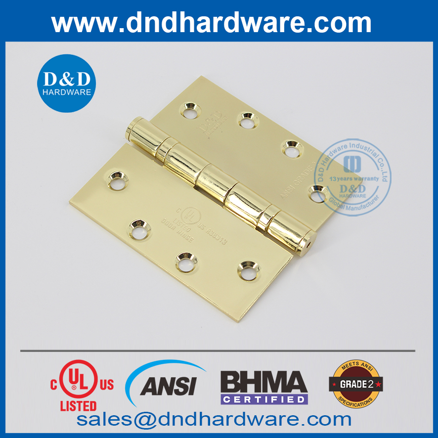 NRP Gold Door Hinge en acier inoxydable ANSI Grade 2 Fire Butt Hinge pour la porte intérieure-DDSS001-ANSI-2-4.5x4.5x3.4