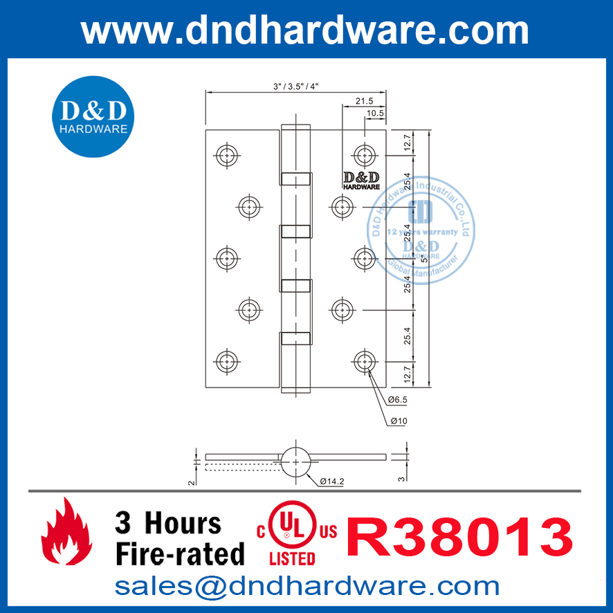 Certification 5 pouces Certification répertoriée Mortise Fire Door Hinge-DDSS007-Fr