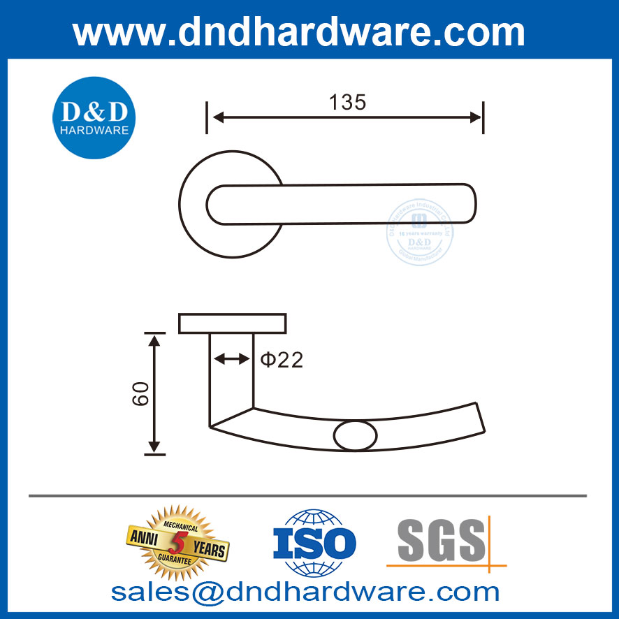 Handles de porte de passage de sécurité Poignée européenne en acier inoxydable pour les portes-ddth025