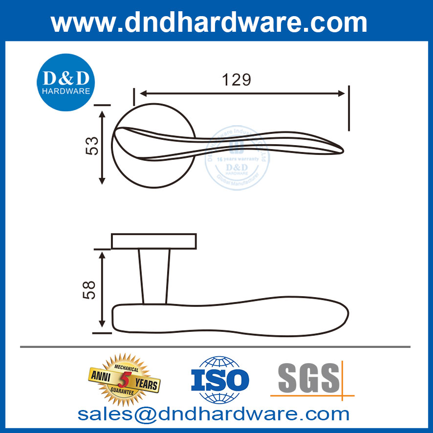 SS304 Poignée de levier de porte de la chambre de personnalisation de base pour porte en bois-DDSH014