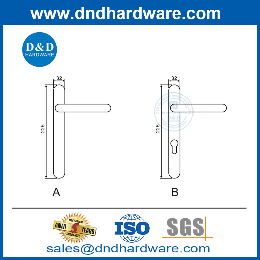 Pointe de porte Plaque en acier inoxydable étroite plaque ovale de la chambre à coucher le levier de porte Handle-DDNP001