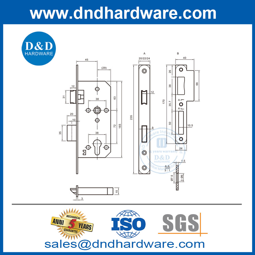 Sécurité 45 mm Back Sash Verrouillage de la porte de la porte pour l'appartement-DDML039