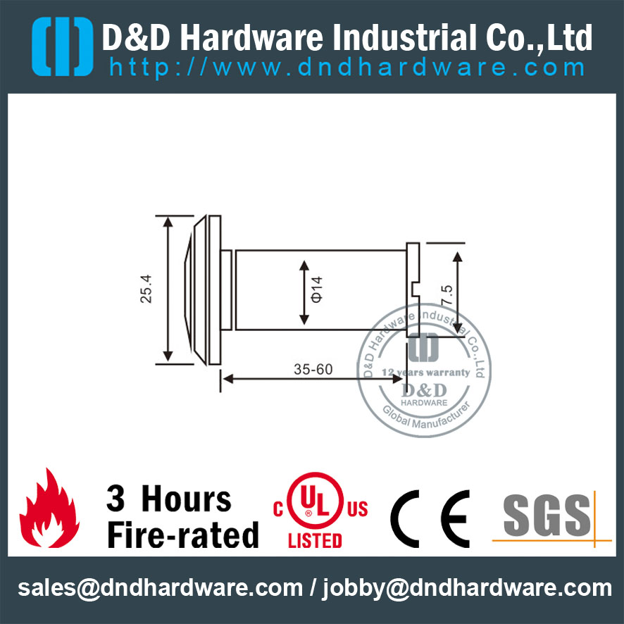 Quincaillerie de porte avant de visionneuse de judas de porte en laiton pour porte en bois de sécurité –DDV001