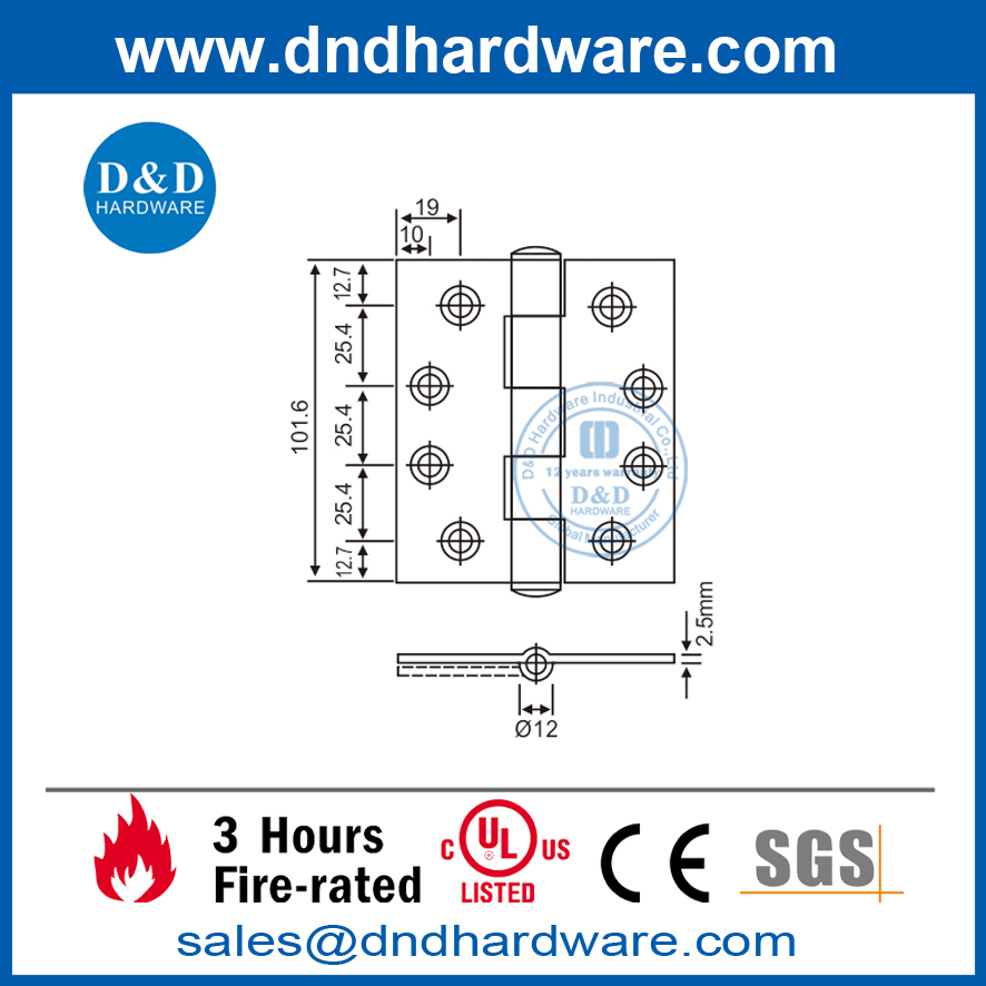 Charnière à joint simple en acier inoxydable pour porte intérieure-DDSS004