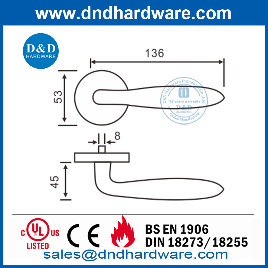 Poignée de porte à levier solide en acier inoxydable pour porte robuste-DDSH024