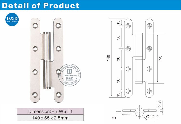 SS Round Corner H Hinge-D & D Hinware 