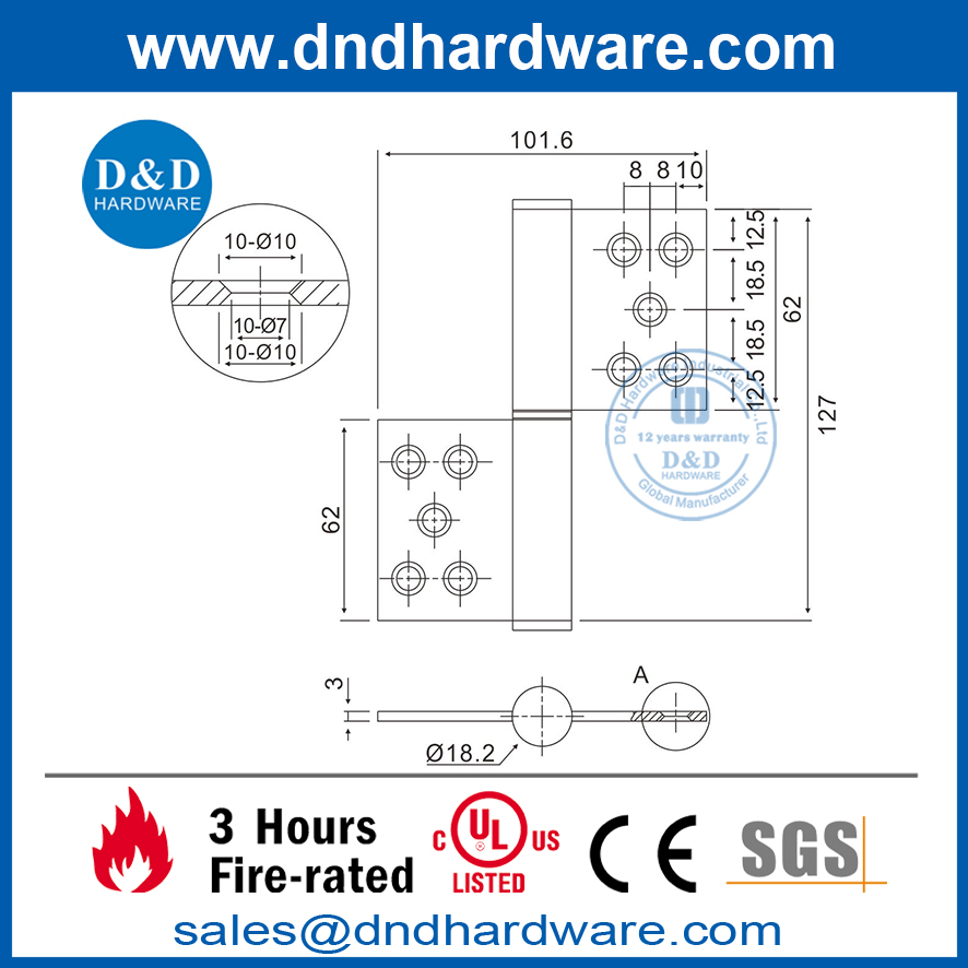 Charnière de drapeau en acier inoxydable 304 de 5 pouces pour porte en métal-DDSS030-A