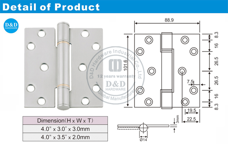 3 Knuckle Wahers Charnière-DDSS039-DD & D Hardware