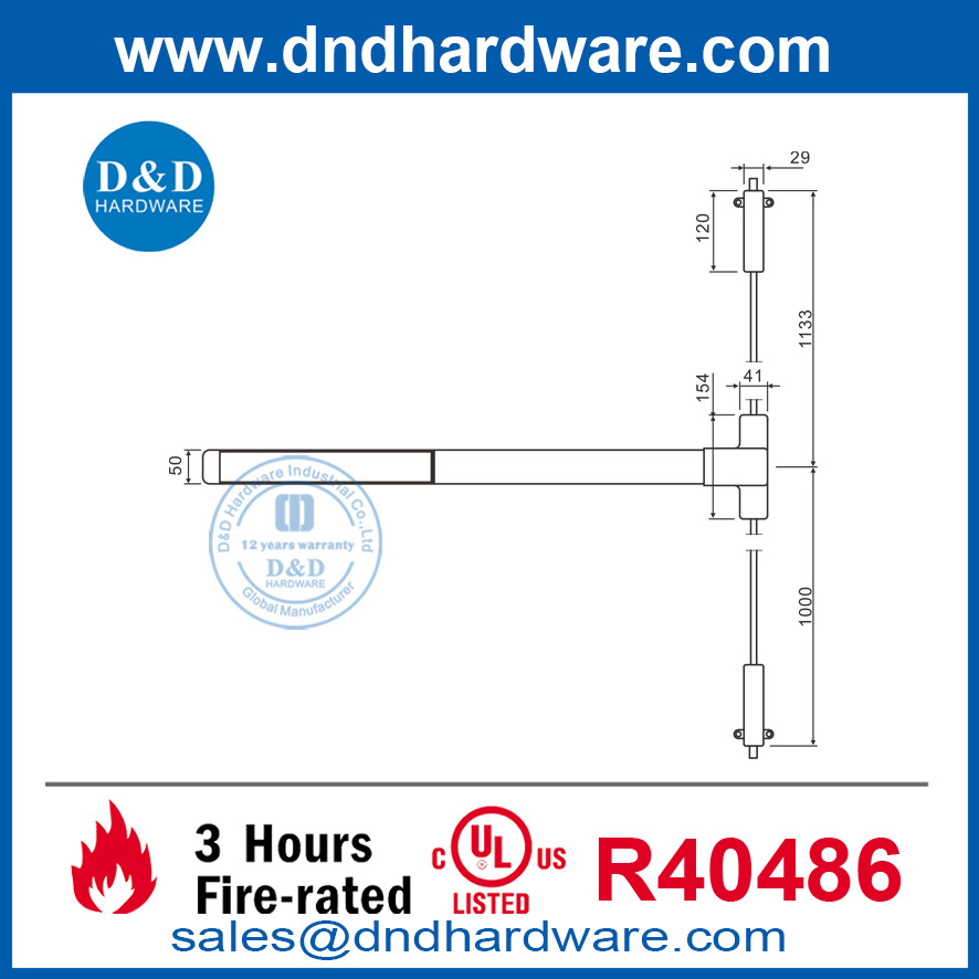 Design Hardware Steel ANSI UL Fire Vertical Panic Exit Device-DDPD004