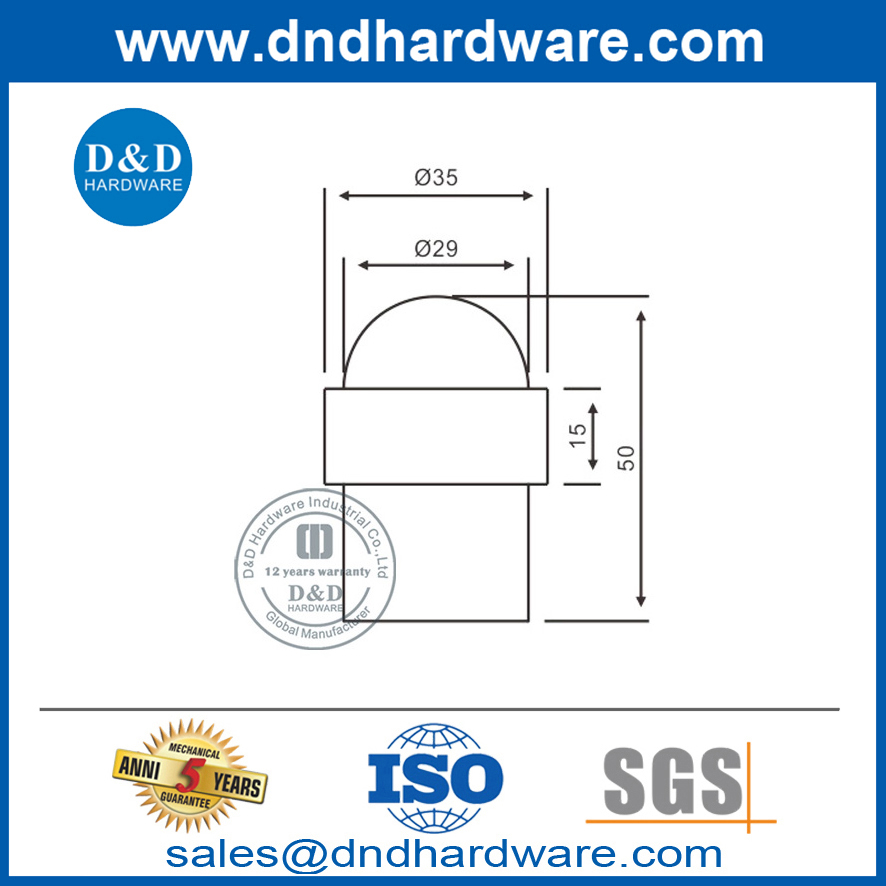 Butée de porte interne de sol en acier inoxydable à tête sphérique-DDDS008