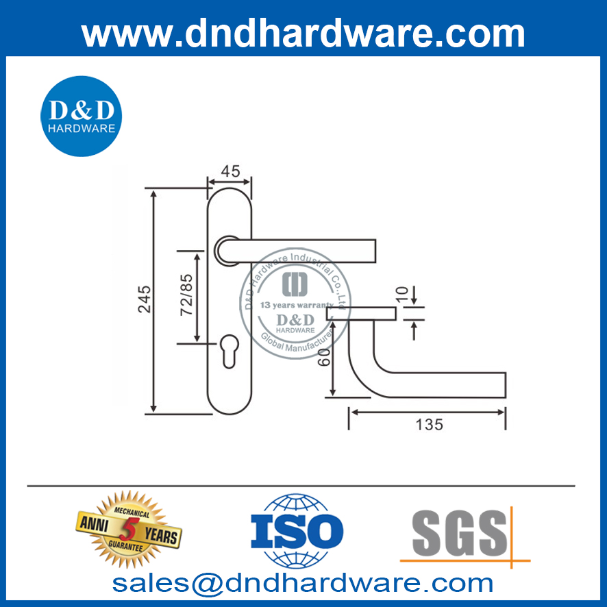 Poignée à levier pour tube en acier inoxydable à coin rond avec plaque-DDTP003