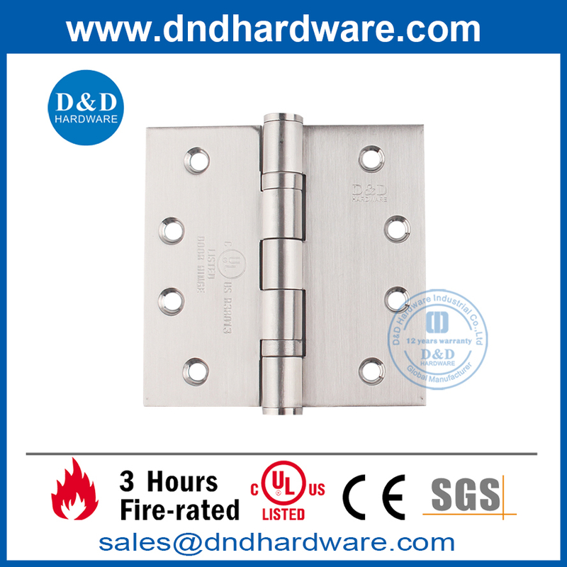 Charnière-DDSS001-FR-4X4X3 de bout de feu de roulement à billes de l'acier inoxydable répertorié par UL