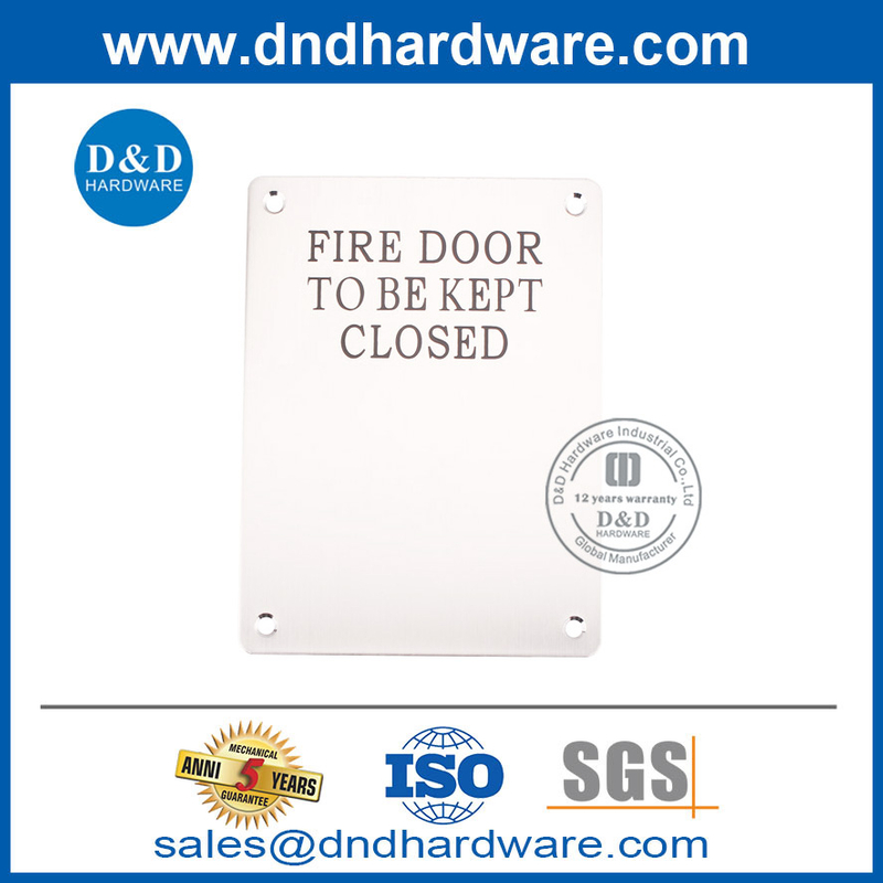 Plaque de porte de feu de feu de 1,5 mm Plaque de porte en acier inoxydable Plaque DDDSP010