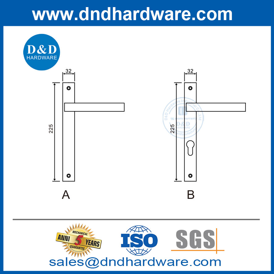 Poignée de levier de porte de plaque arrière à cadre étroit en acier inoxydable avec plaque-DDNP002