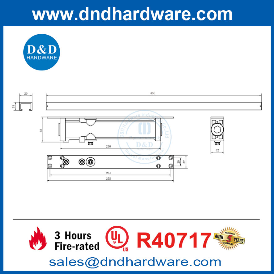 UL Listé Fire Classé Fire classé silencieux cachée à la porte au-dessus de la porte Closer-DDDC055