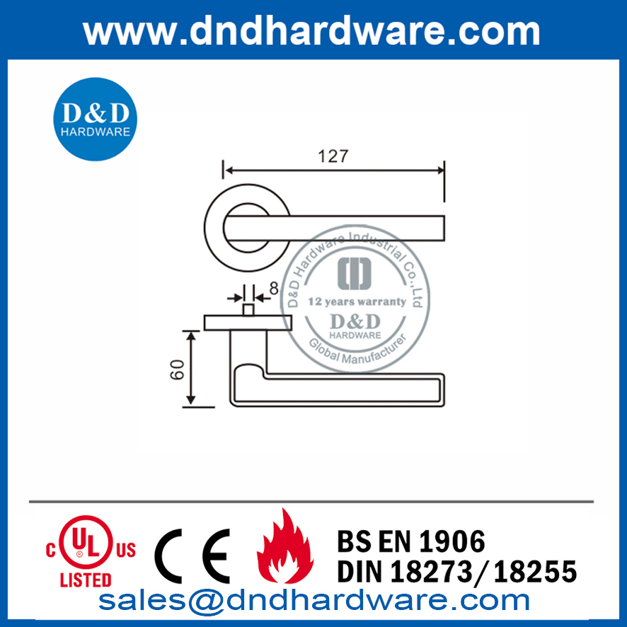 Poignée de porte à levier interne creuse en acier inoxydable sur mesure-DDTH035