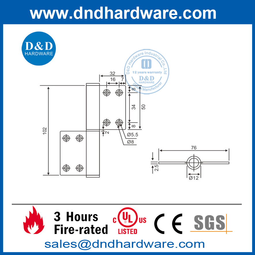 Charnière de drapeau en acier inoxydable 316 de 4 pouces pour porte avant-DDSS032