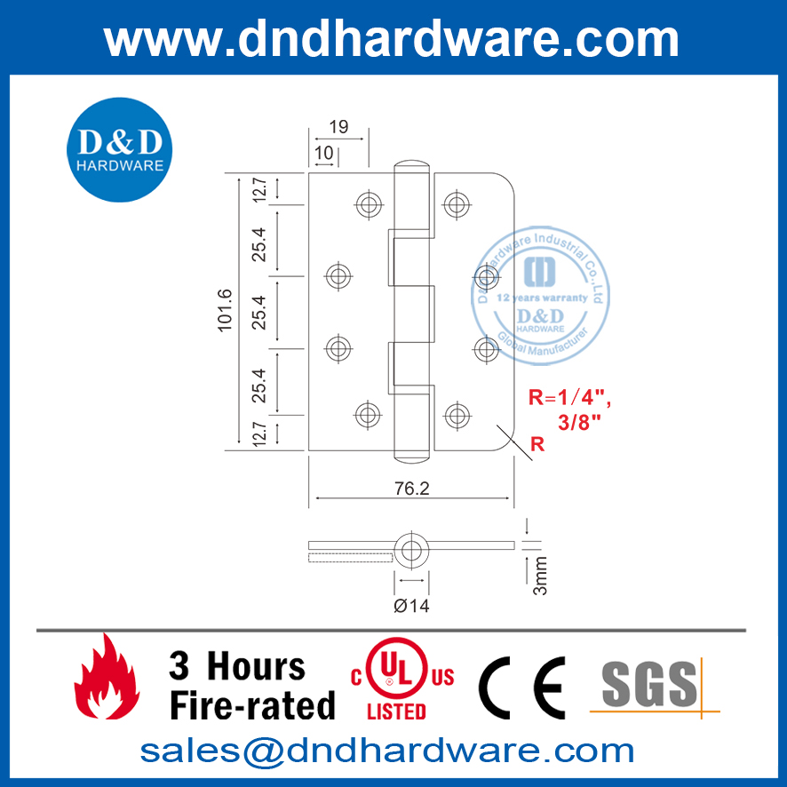 Charnière à mortaise à roulement à billes en acier inoxydable de 5 pouces-DDSS011-B