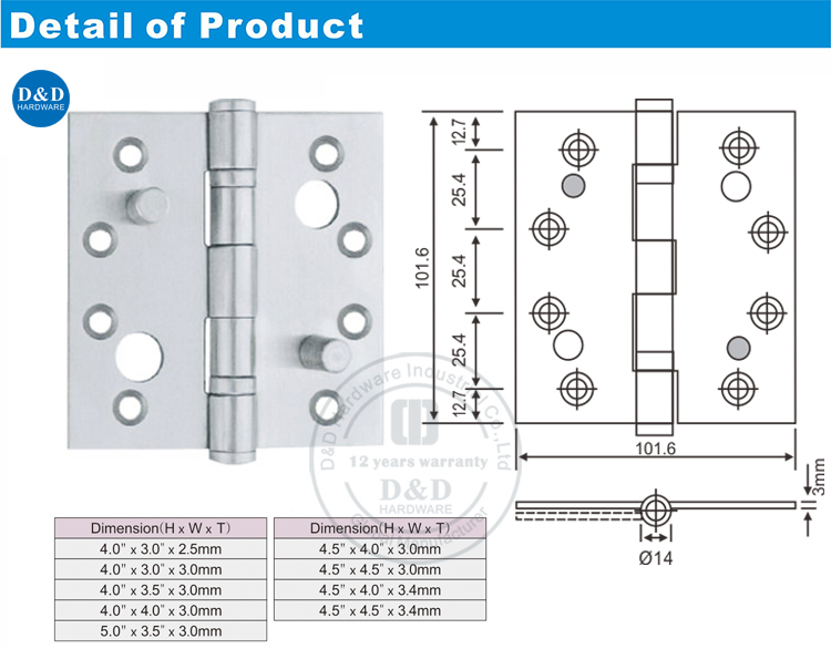 Porte en acier inoxydable Hinge D & D Hinware 