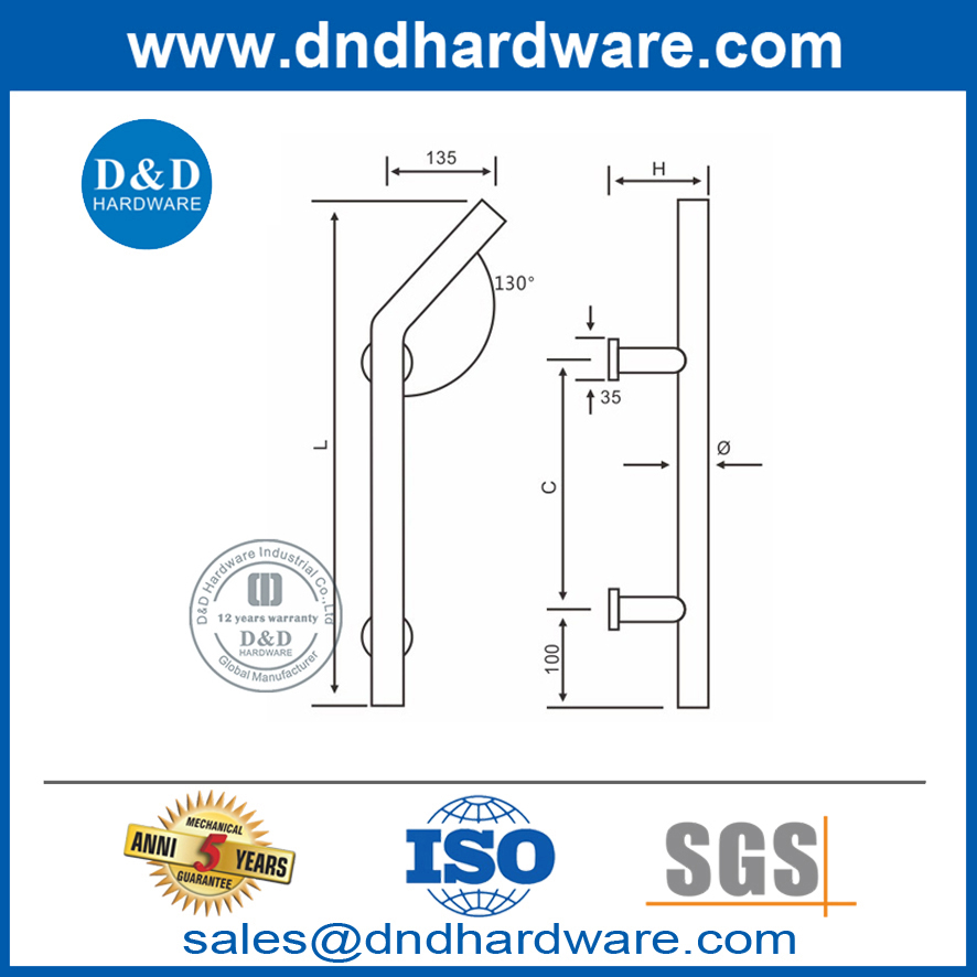 Nouveau design 130 degrés coin poignée de porte en verre en acier inoxydable-DDPH009