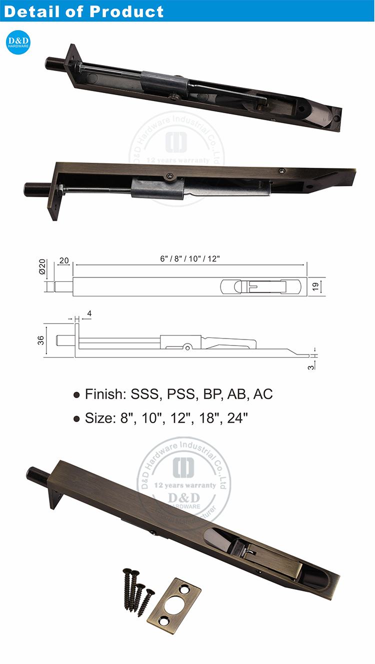 Boulon de porte en laiton antique pour les portes