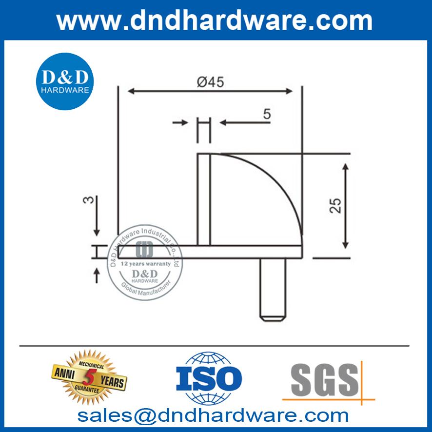 Butée de porte d'entrée de sol hémisphère en alliage de zinc de sécurité-DDDS004