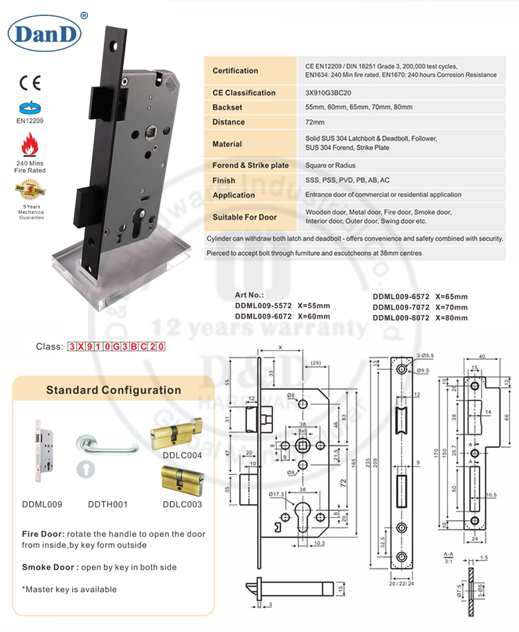 Matériel européen Black Mortise Lock-D & D