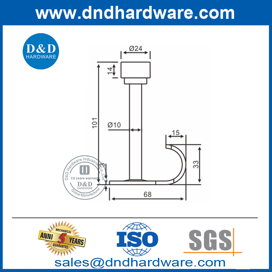 Butée de porte murale à vis en acier inoxydable unique avec crochet-DDDS017