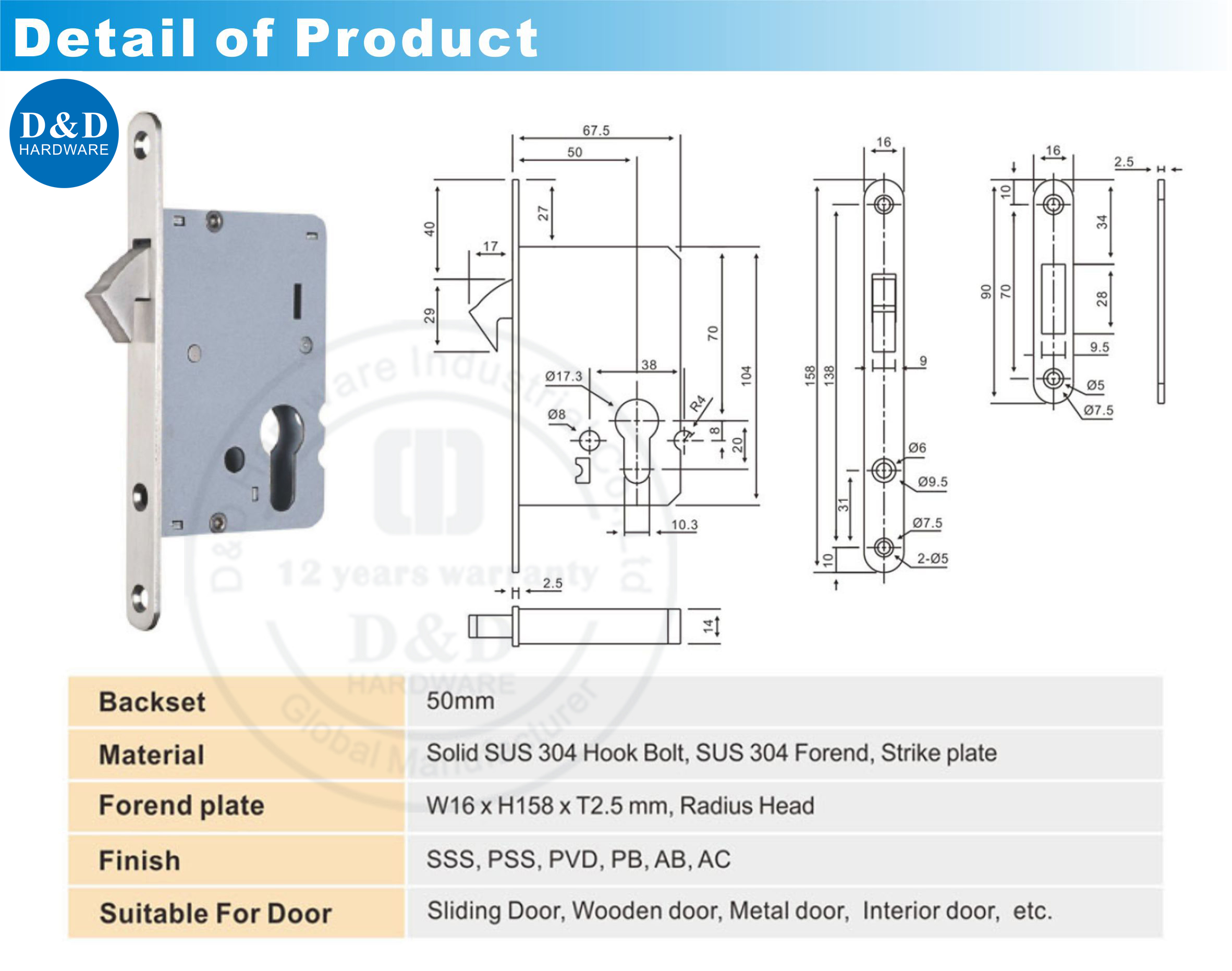 Serrure de porte coulissante Body-D & D Hardware