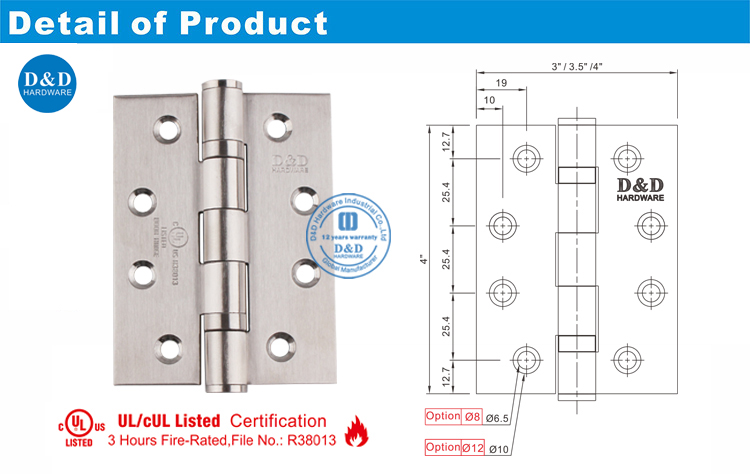 Ul Wood Door Hinge DDSS001-FR-4X3X3-D & D
