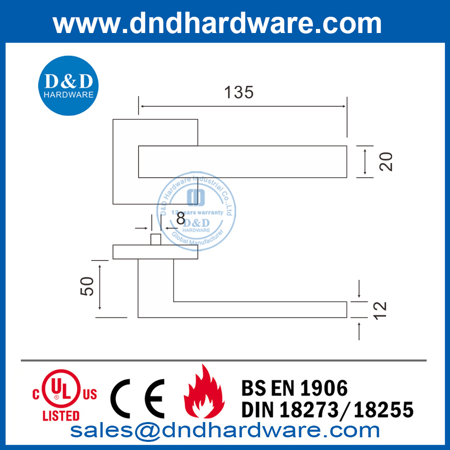 Poignée de porte intérieure carrée en acier inoxydable personnalisée moderne-DDTH020