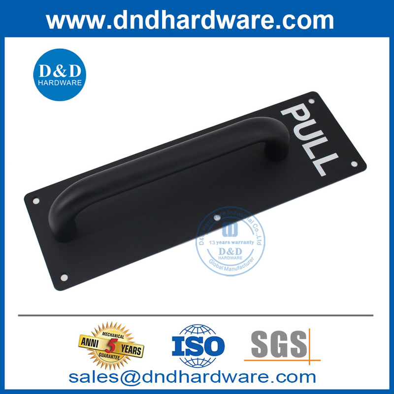 Finition noire Poignée de traction en acier inoxydable avec plaque pour porte en bois-DDPH023