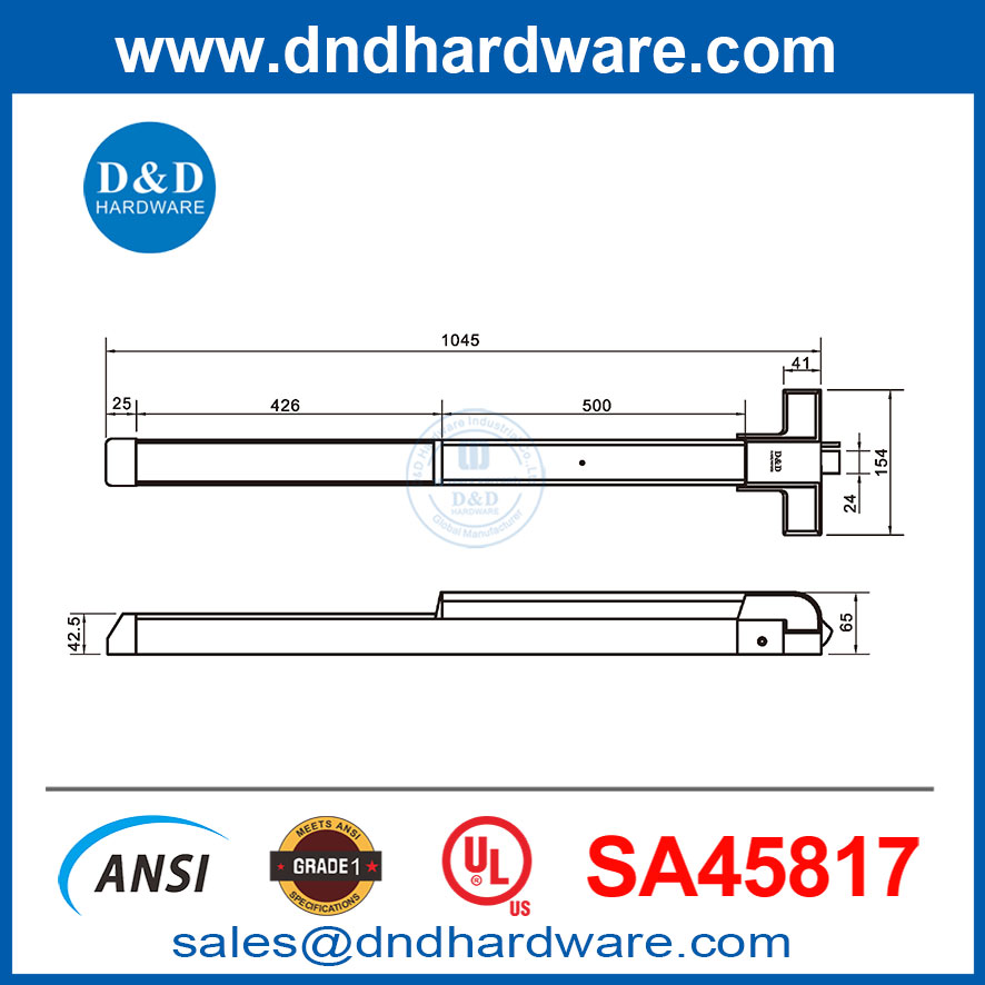 UL305 ANSI Barre de panique de porte commerciale en acier inoxydable de bonne qualité pour portes-ddpd025