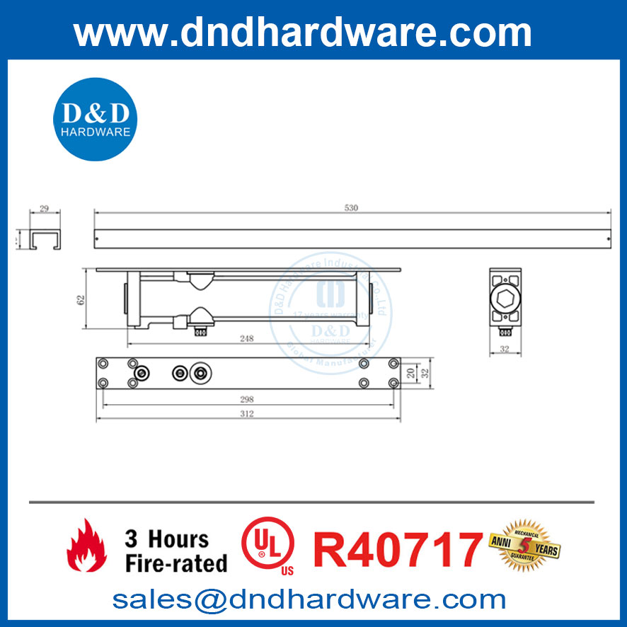 UL Fire Resistance Double swing 150 degrés Contrôle de porte plus proche