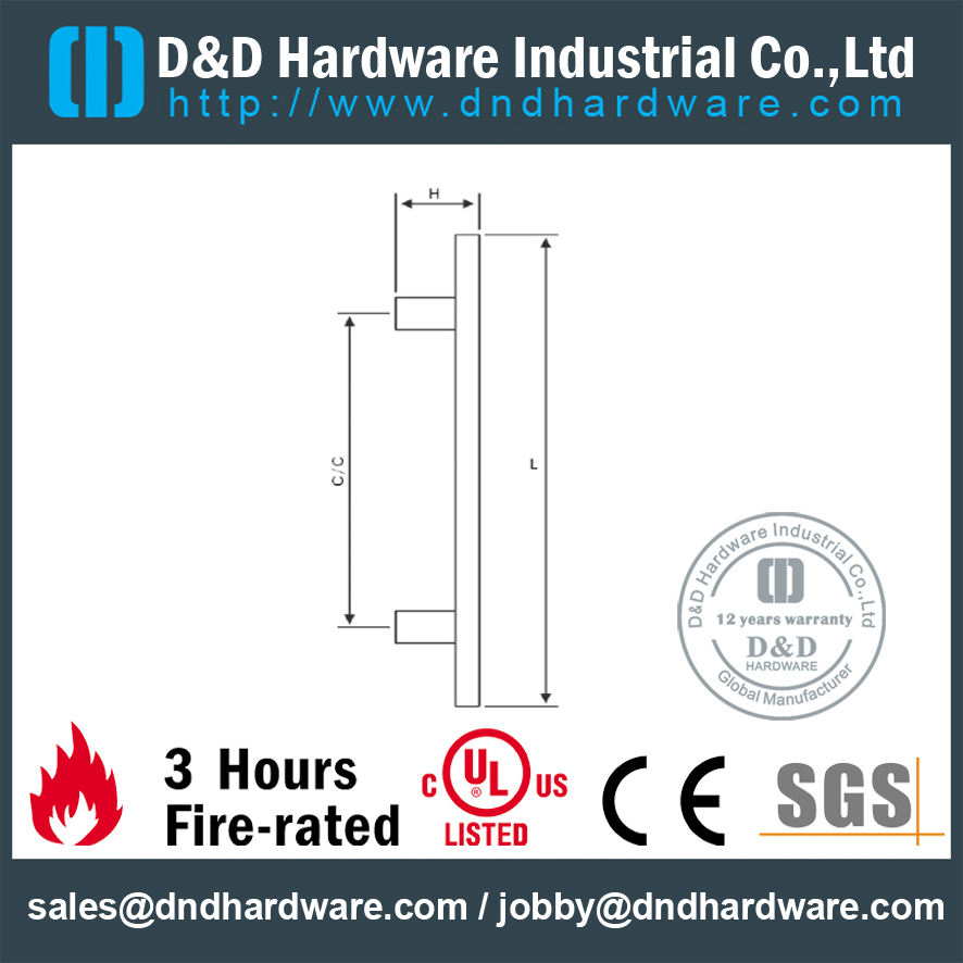 Poignée à tirer moderne en acier inoxydable 304 pour porte coupe-feu-DDPH042
