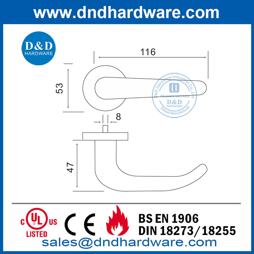 Meilleure poignée à levier solide pour porte en métal de qualité moderne 316-DDSH004